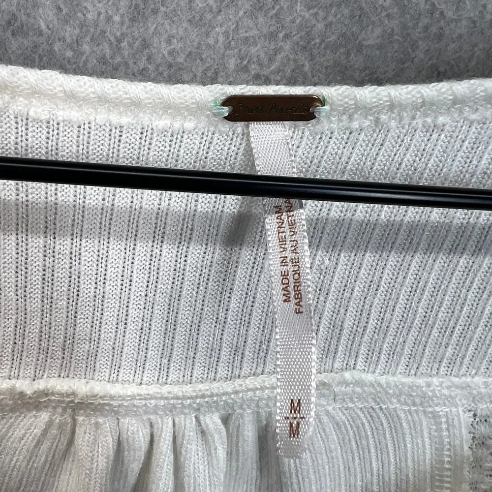 Free People White Mixed Knit Henley Thermal Long‎ Sleeve Top OB828271 Size M